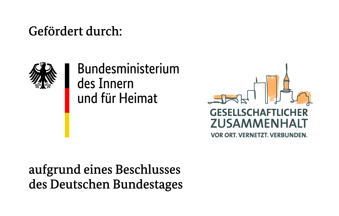 gefördert durch: die Logos des Bundesministeriums des Innern und für Heimat sowie Bundesamt gesellschaftlicher Zusammenhalt