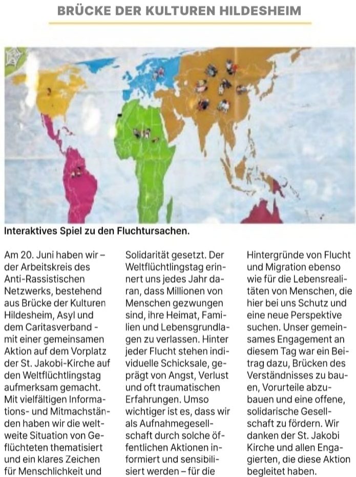 Artikel aus der HAZ zum Weltflüchtlingstag am 08.08.2025