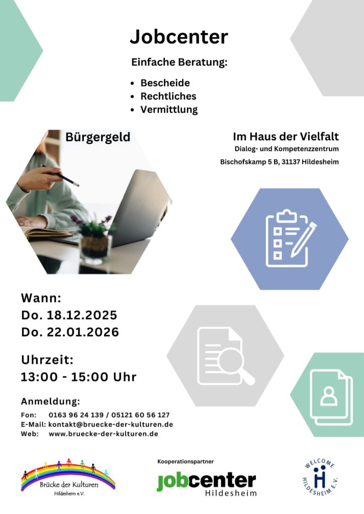 Flyer zum Beratungsangebot des Jobcenters im Haus der Vielfalt