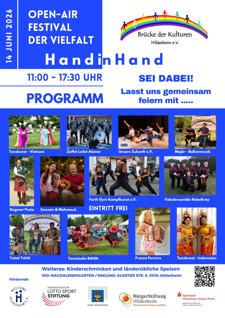 Flyer zum Programm des Open-Air Festivals der Vielfalt "Hand in Hand"