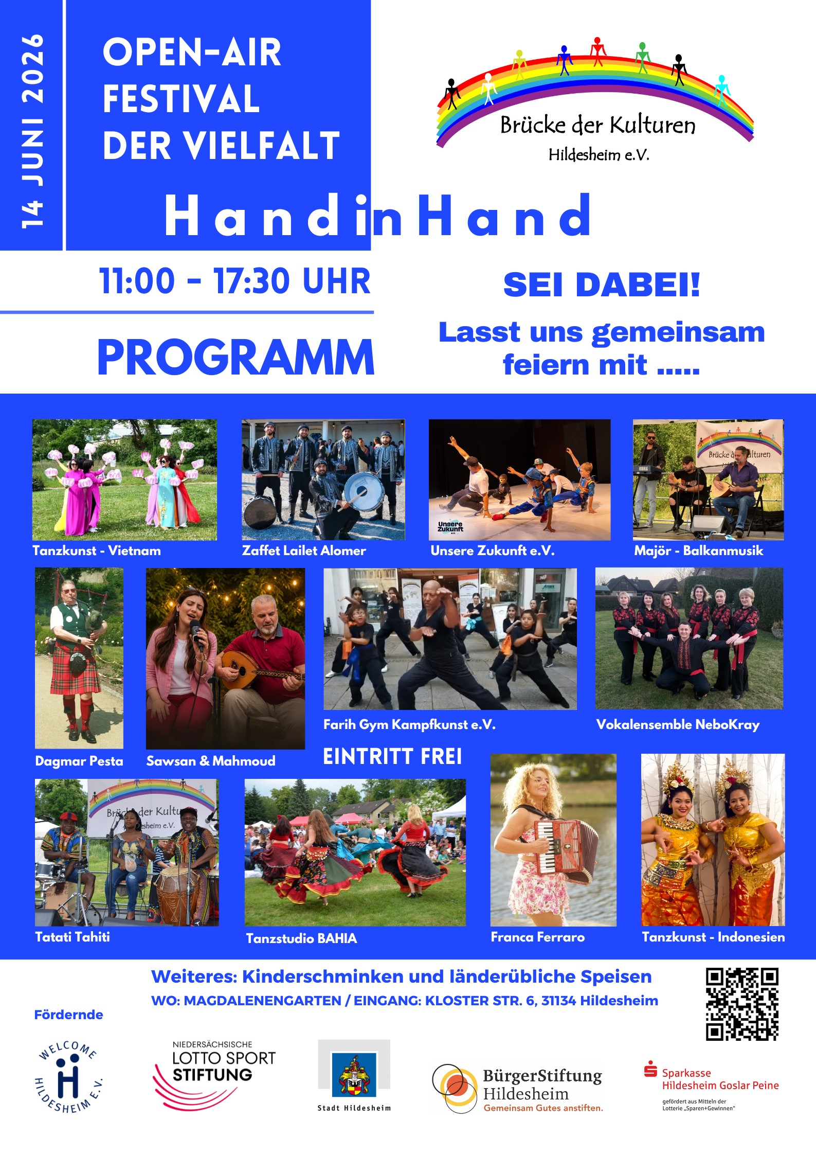 Flyer zum Programm des Open-Air Festivals der Vielfalt "Hand in Hand"