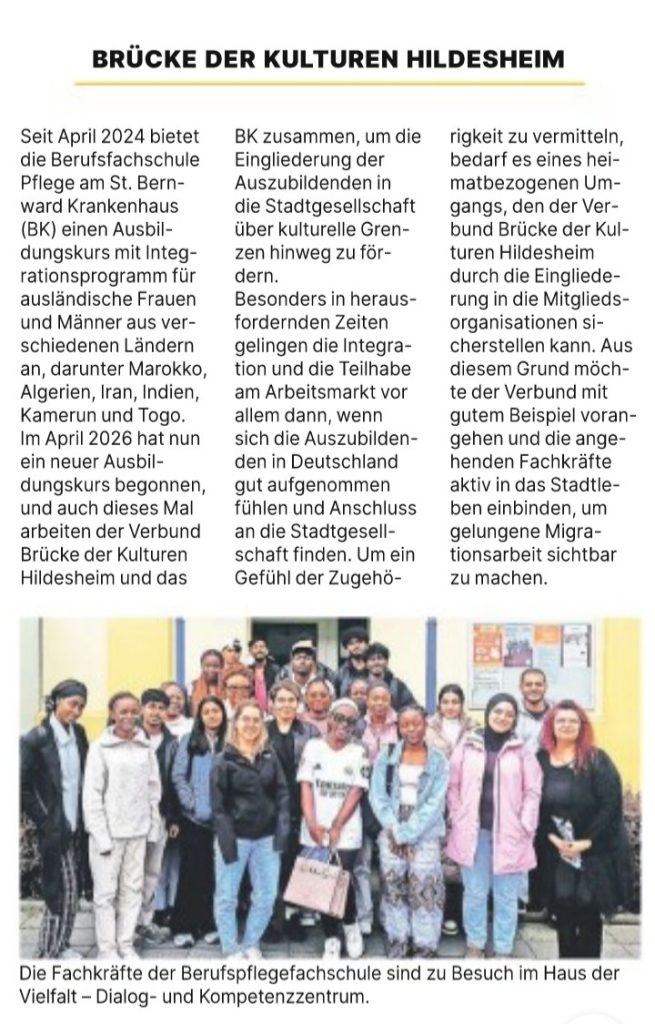 Pressebericht zum Besuch der auszubildenden Pflegefachkräfte bei Brücke der Kulturen.